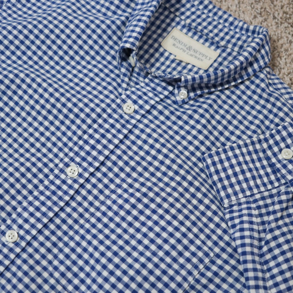 Denim & Supply Ralph Lauren Gingham Check Shirt Blue White Button Down M‎